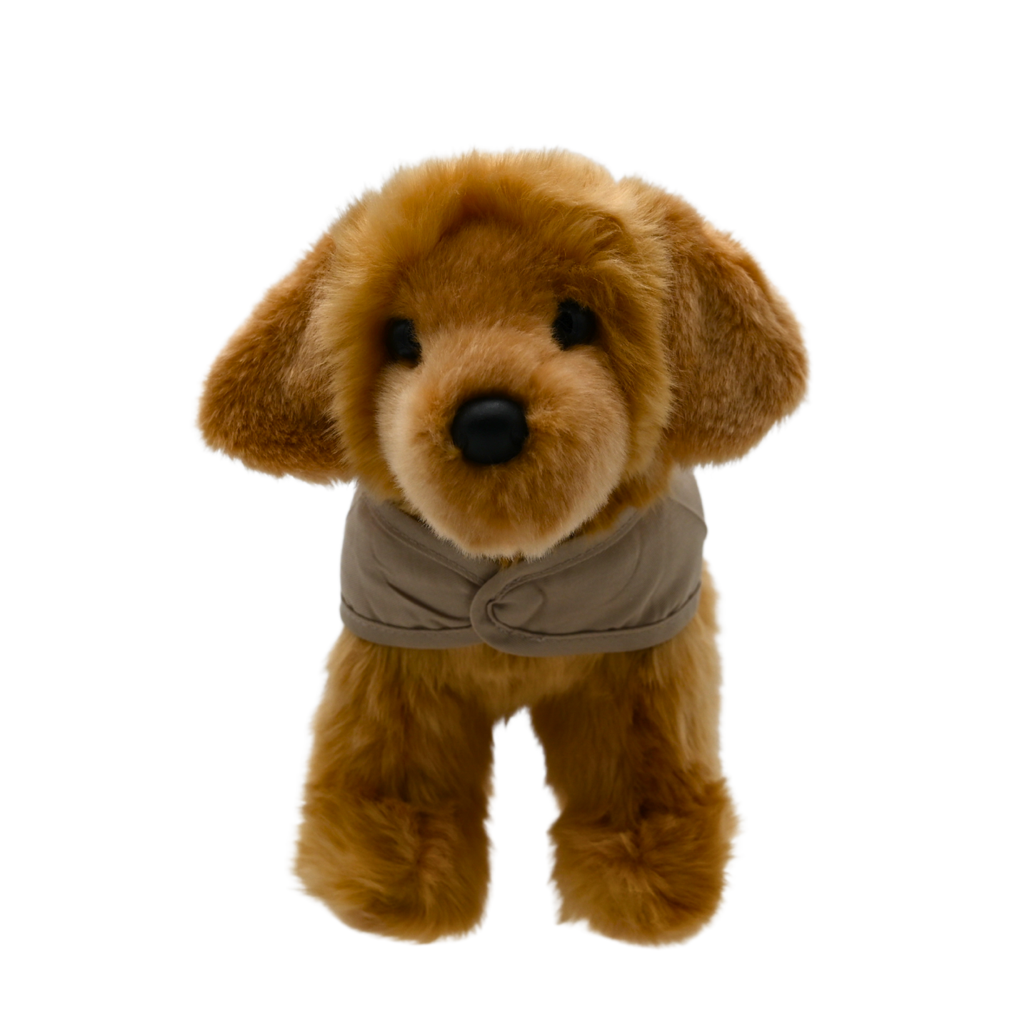 Introducing our 8-inch Golden Retriever Plush Puppy, a charming and lifelike companion captured in the image. Dressed in a tan vest adorned with the logos of America's VetDogs and the Guide Dog Foundation, this adorable plush not only boasts authenticity but also contributes to these noble organizations. With soft golden fur and a friendly expression, it's a heartwarming addition to any collection, combining cuddly charm with a meaningful cause.