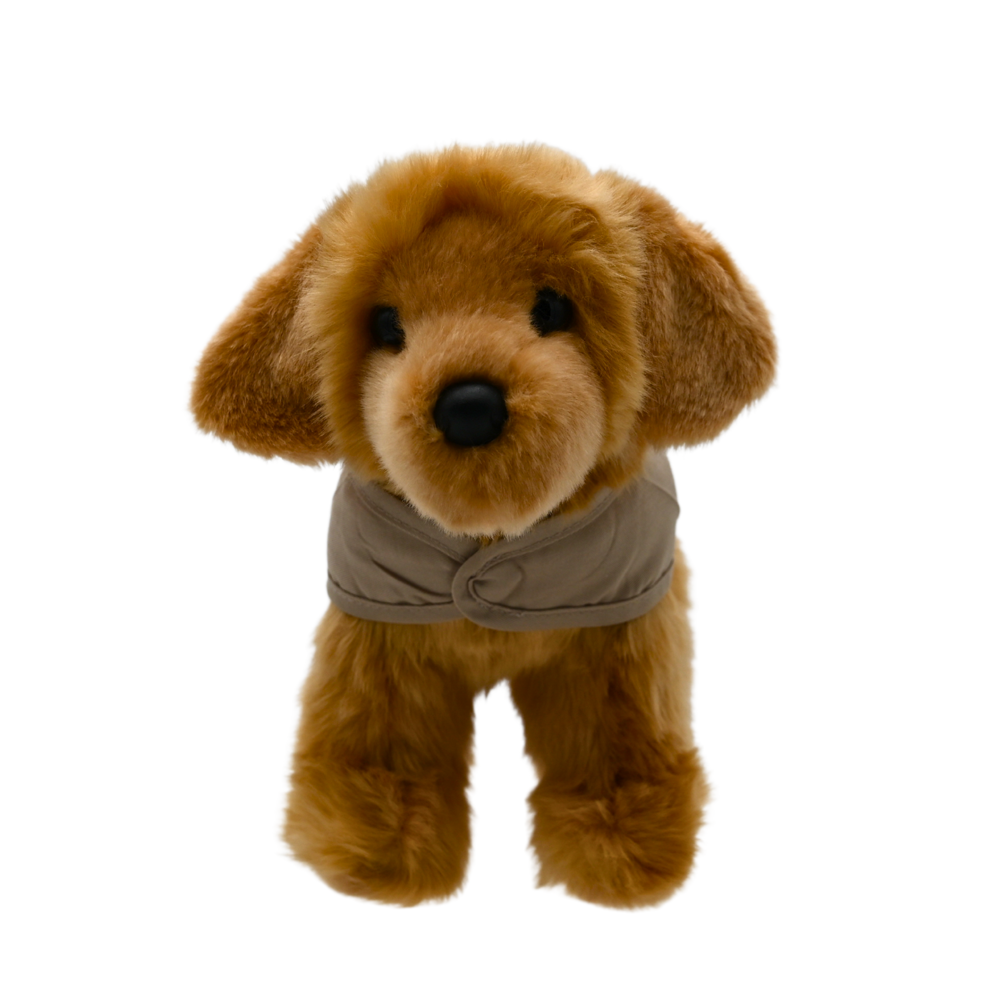  Introducing our 8-inch Golden Retriever Plush Puppy, a charming and lifelike companion captured in the image. Dressed in a tan vest adorned with the logos of America's VetDogs and the Guide Dog Foundation, this adorable plush not only boasts authenticity but also contributes to these noble organizations. With soft golden fur and a friendly expression, it's a heartwarming addition to any collection, combining cuddly charm with a meaningful cause.
